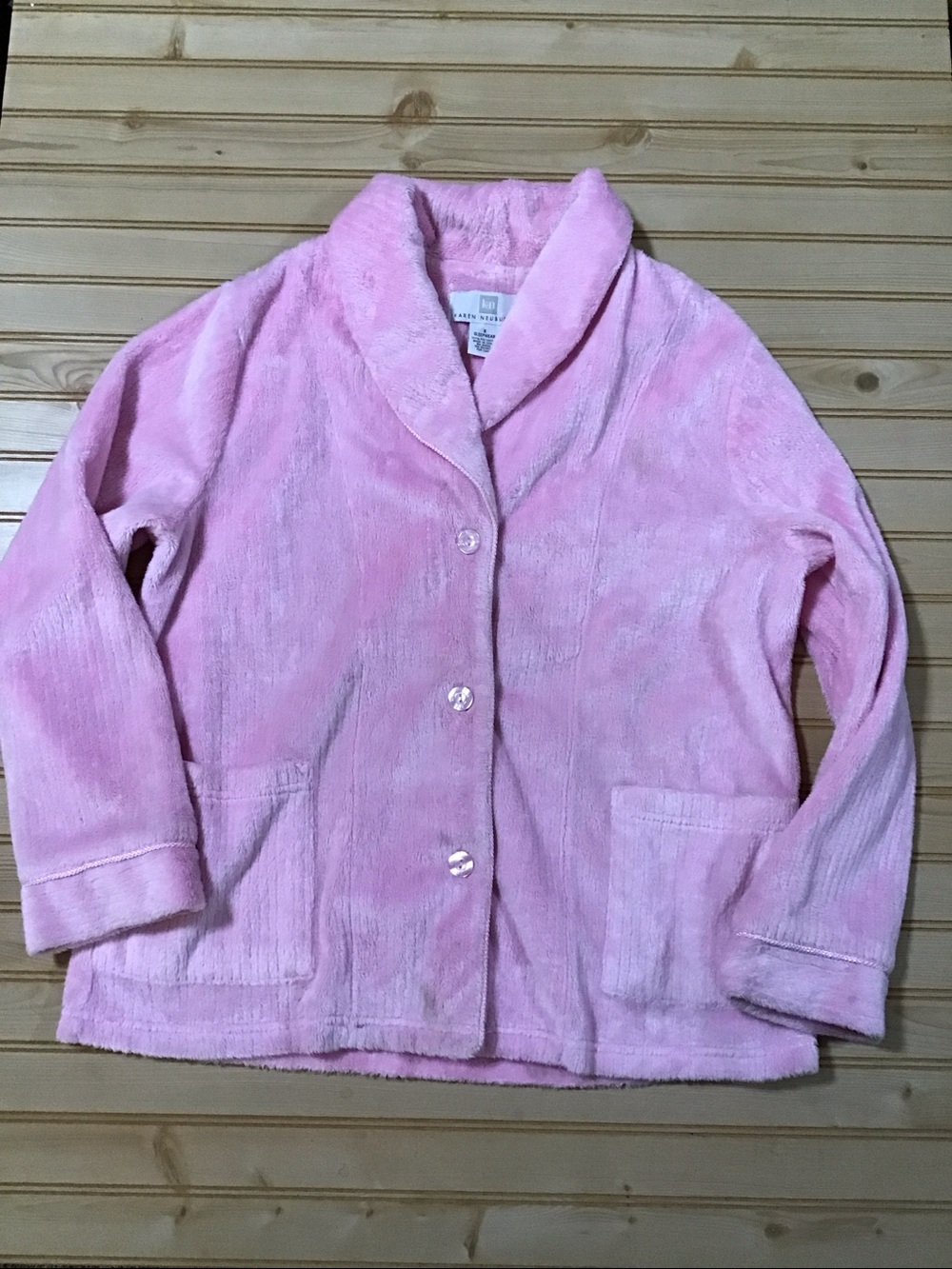 Karen Neuburger Plush Pink Teddy Bed Jacket Shawl Collar & Pockets